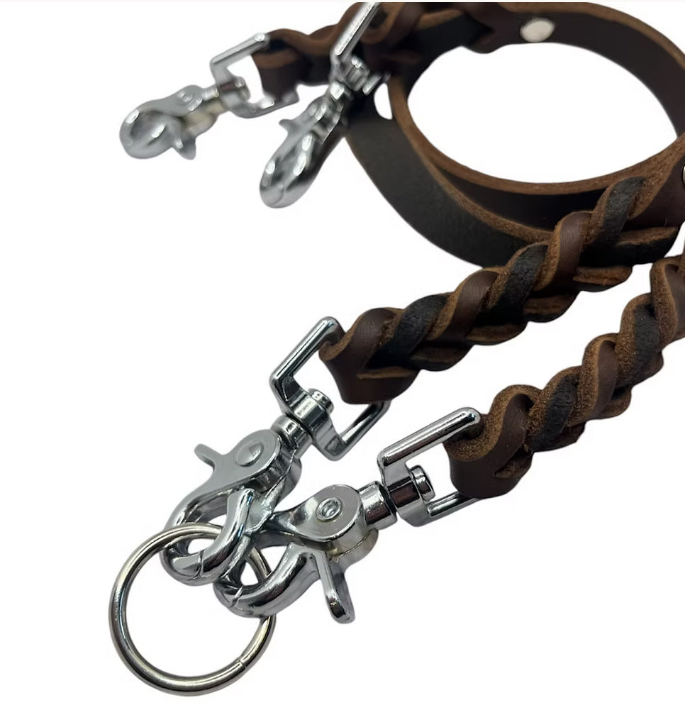 Komplett-Set | 2 Stück Verbindungsteile aus Leder inkl. Ring - für 2 Hunde