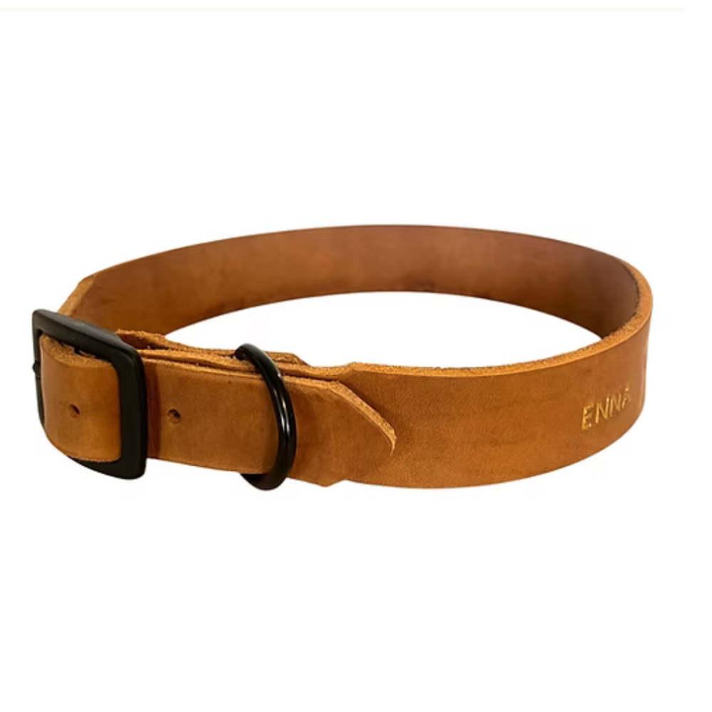 Personalisierbares Lederhalsband aus breitem Fettleder - Black Edition
