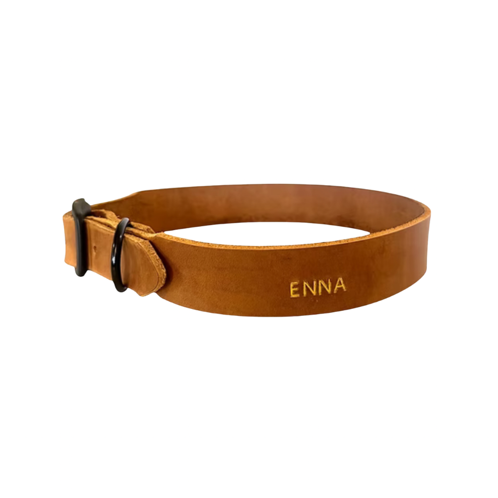 Personalisierbares Lederhalsband aus breitem Fettleder - Black Edition