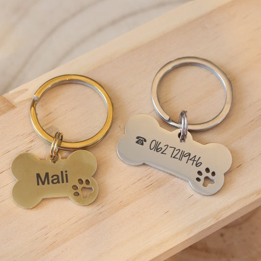 Personalisierte Hundemarke aus Edelstahl - Knochen