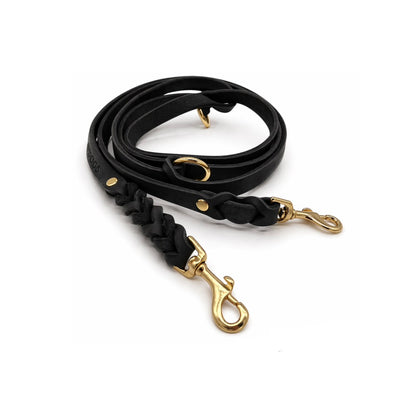 Set | Breites Halsband & Leine aus Fettleder | schwarz