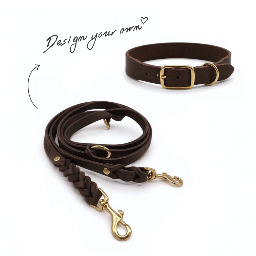 Set | Breites Halsband & Leine aus Fettleder