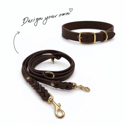Set | Breites Halsband & Leine aus Fettleder