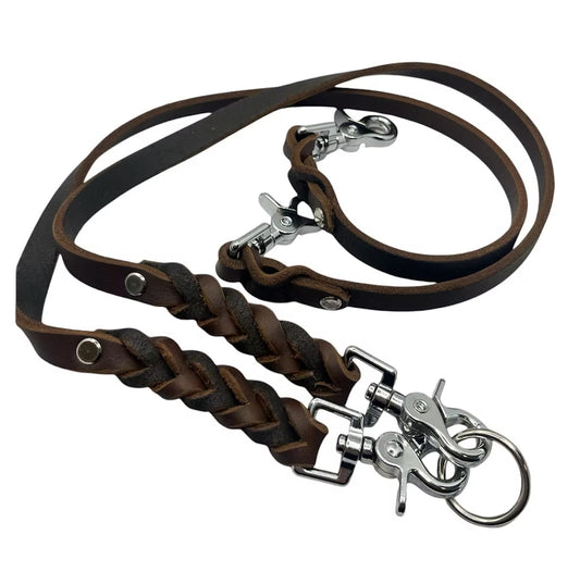 Komplett-Set | 2 Stück Verbindungsteile aus Leder inkl. Ring - für 2 Hunde