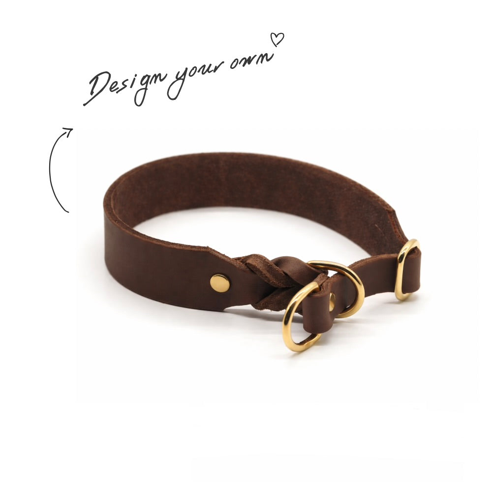 Konfigurator | Personalisierbares Zugstopp Halsband aus breitem Fettleder