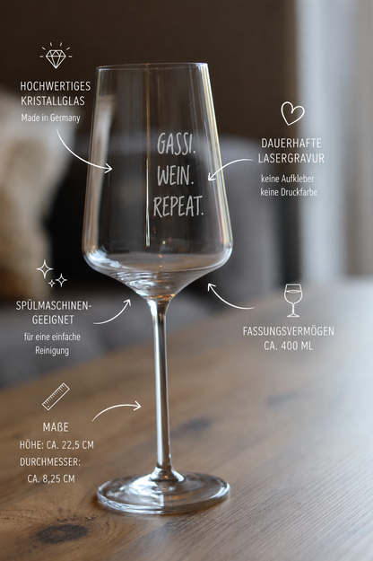 Weinglas „Gassi. Wein. Repeat.“