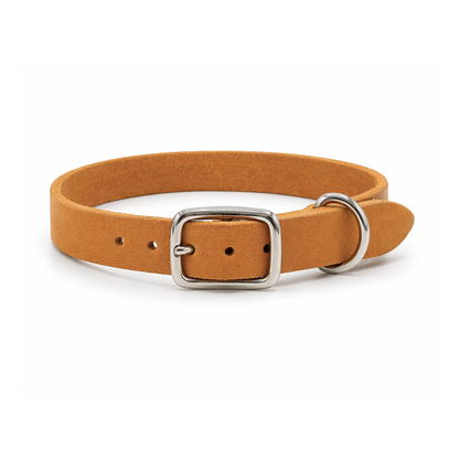 Personalisierbares schmales Halsband aus Fettleder | cognac