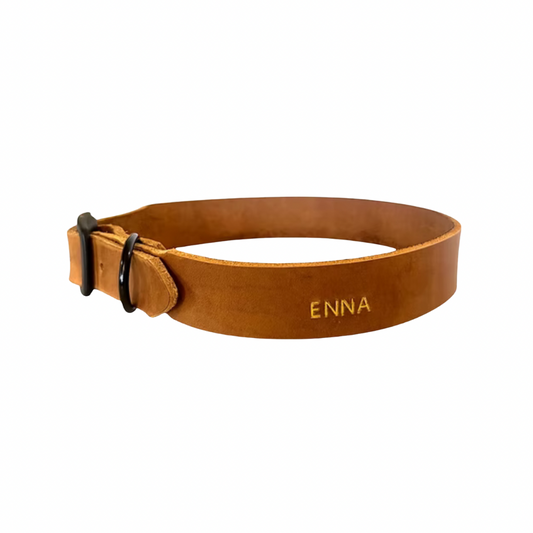 Personalisierbares Lederhalsband aus breitem Fettleder -  Black Edition