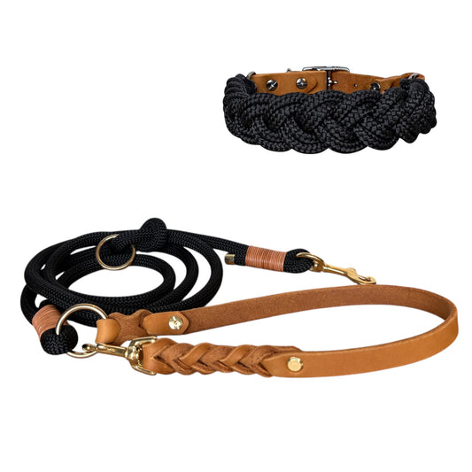 Set | Halsband & Leine 'Schwarz'