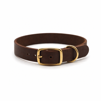 Personalisierbares schmales Halsband aus Fettleder | schokobraun
