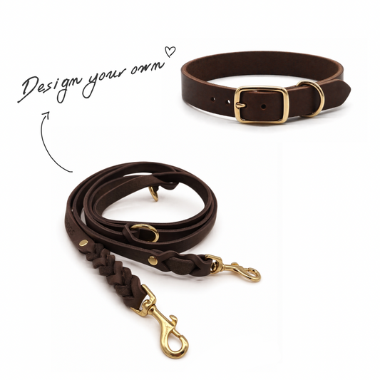 Set | schmales Halsband & Leine aus Fettleder
