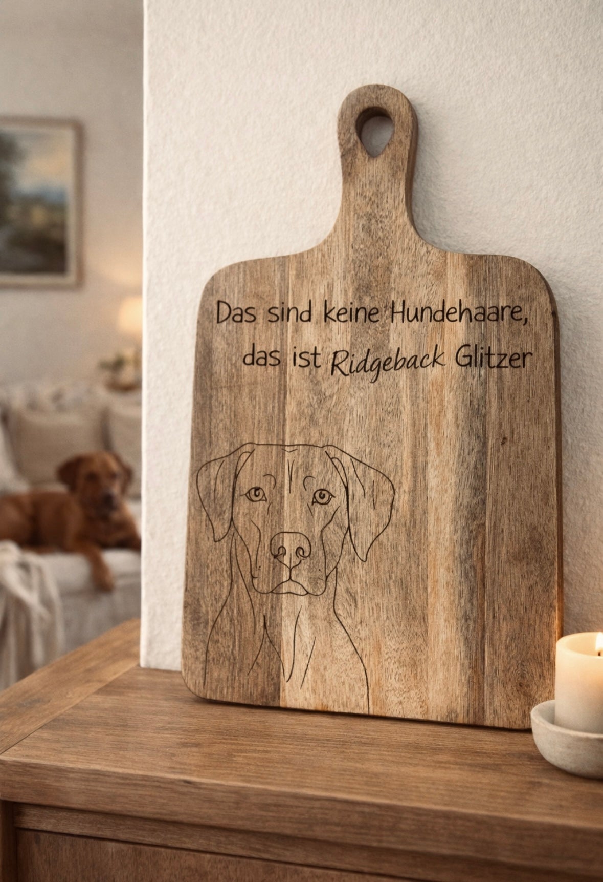 Personalisiertes Holzbrett mit Hundemotiv – individuell nach Rasse