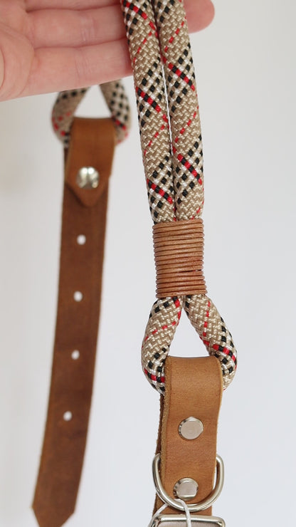Tauhalsband Kombi 'tartan beige'  - Gr. M | Silber